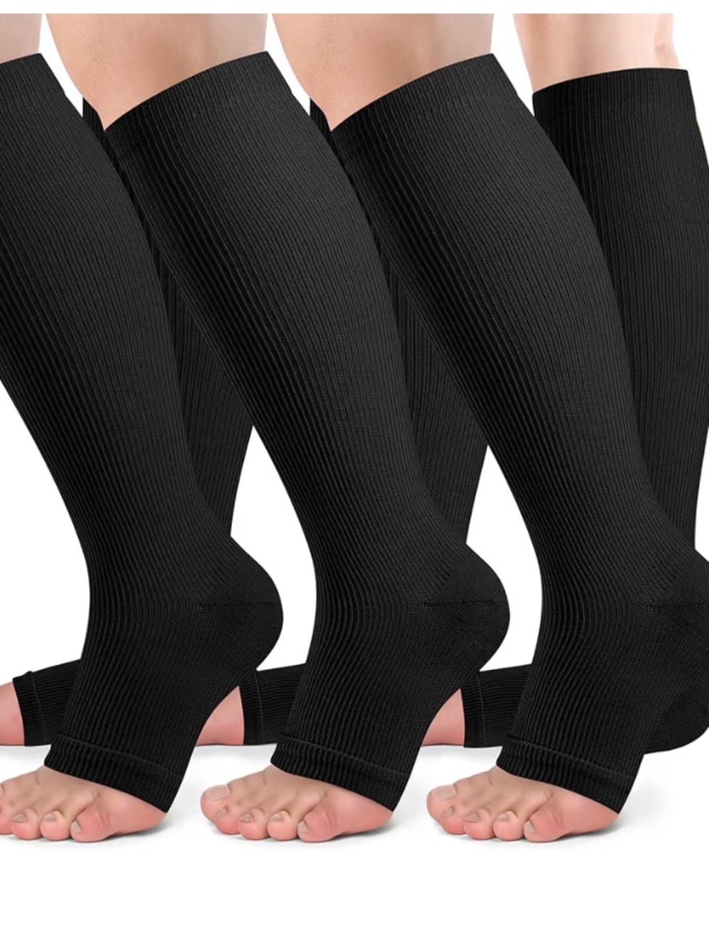 Unisex Black Compression Footless Calf Socks - 3 Pack Size L/XL